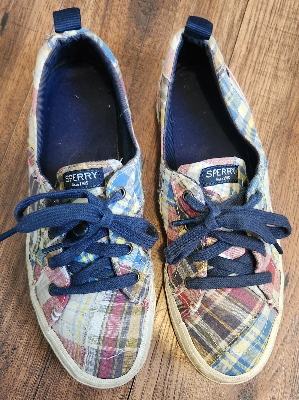 Sperry Plaid Canvas Boat Shoes with Navy Laces